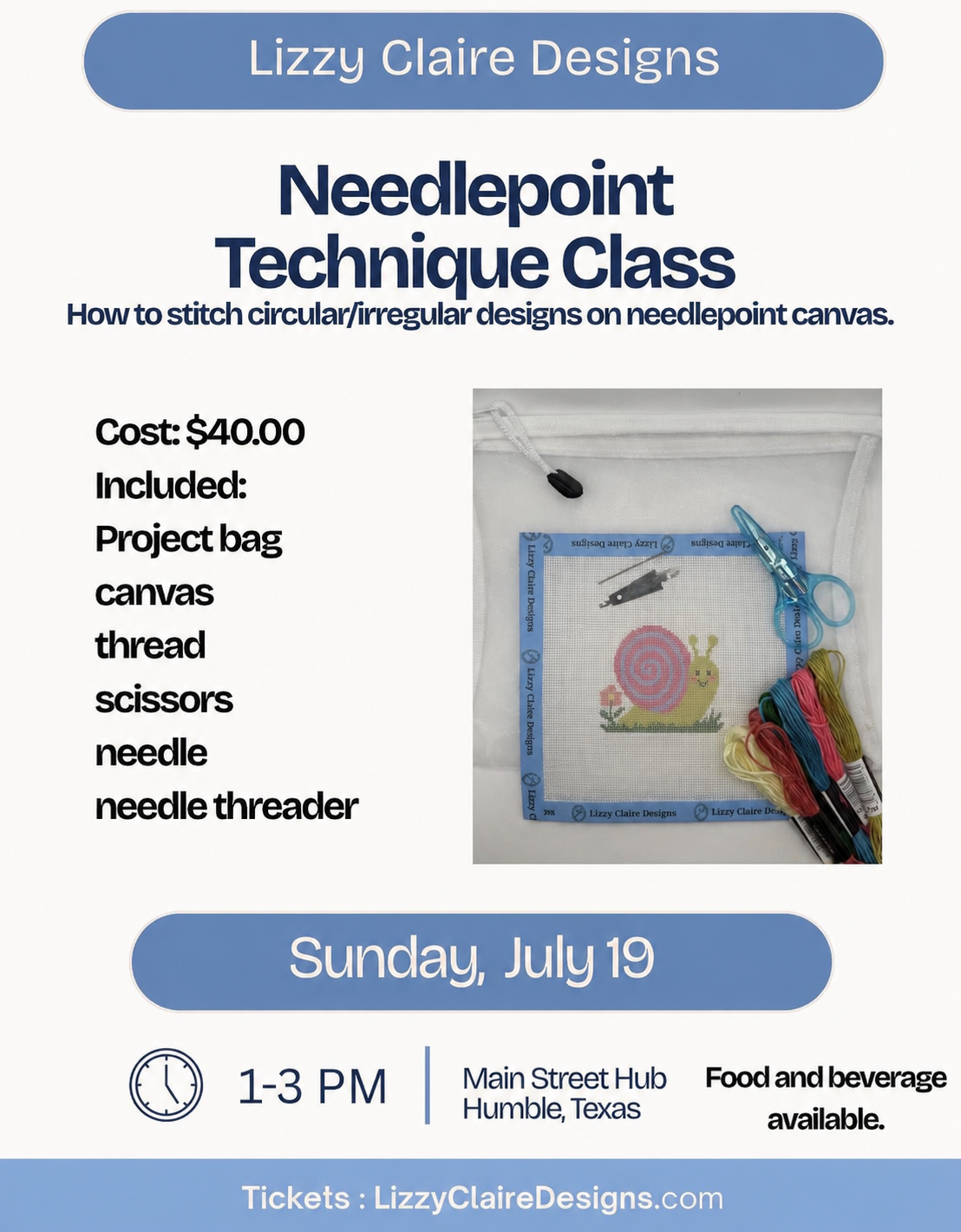 Needlepoint Technique Class - July 19th 1pm